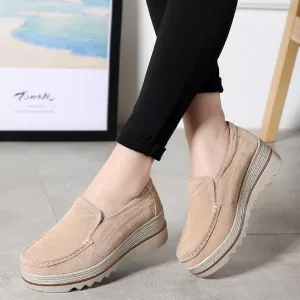 Sapatos Ortopédicos De Couro-acamurçado Para Mulheres Com Pés Largos