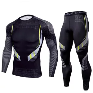 Conjunto de compressão, roupas esportivas de ginástica, roupas esportivas para homens, rashguard, calças de compressão, manga comprida masculina