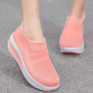 tênis femininos, tênis slip-on, tênis com sola grossa, tênis de malha, sapatos vulcanizados