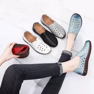 Sandálias de verão de ajuste largo, sandálias de couro, sapatos de ajuste largo, mocassins de ajuste largo, sapatos femininos de couro genuíno, sapatos femininos de couro slip on
