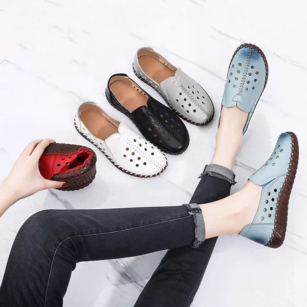 Sandálias de verão de ajuste largo, sandálias de couro, sapatos de ajuste largo, mocassins de ajuste largo, sapatos femininos de couro genuíno, sapatos femininos de couro slip on