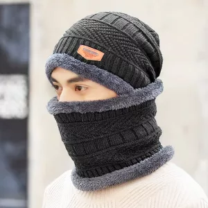 Gorro de Inverno Quente e Conjunto de Cachecol Masculino