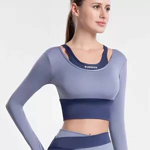 Camiseta Esportiva Feminina Falsa Duas Peças Top Curto