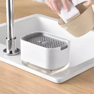 soap dispensing sponge holder, sponge soap dispenser, soap pump dispense