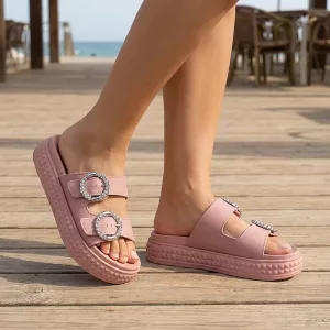Sandálias Femininas de Sola Grossa Ajustáveis Confortáveis para o Verão Slip-On