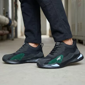 Sapatos de segurança masculinos com biqueira de aço elegantes e respiráveis, tênis de trabalho com absorção de choque