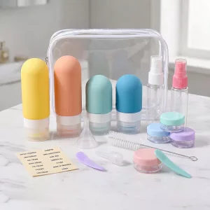 Conjunto de 16 dispensadores com bolsa de viagem em silicone