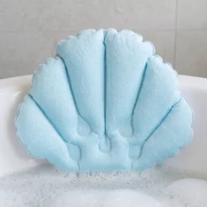 Almofada de banho em forma de concha perolada, almofada insuflável para banheira com ventosas